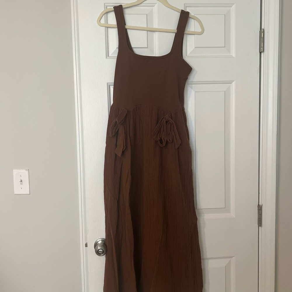 aerie Chocolate Brown Sleeveless Tie-Waist Maxi Dress